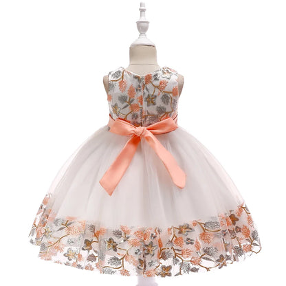 Summer Kids Girl Dress Embroidery Flower Girls Birthday Party Dresses Children Princess Prom Costums Formal Clothes 3 8 Years