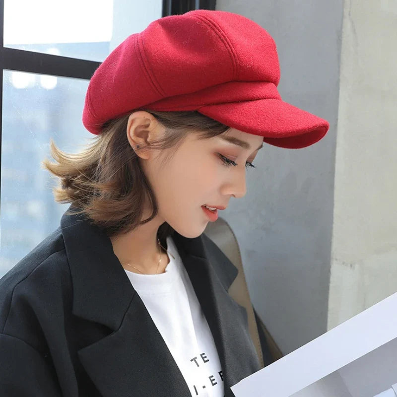Beret Hat Autumn Winter Hats for Women Solid Plain Octagonal  Cap Men Lady Casual Wool Hat Winter Beret Women Painter Cap