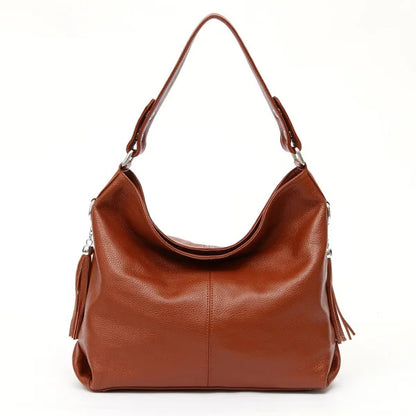 2026 New Fashion Soft Real Genuine Leather Tassel Women Handbag Elegant Ladies Hobo Shoulder Bag Messenger Purse Satchel