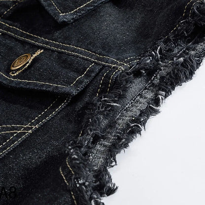 New Spring Autumn Vintage Design Men's Denim Vest Male Black Sleeveless Jackets Men Hole Jeans Brand Waistcoat 6XL,YA566