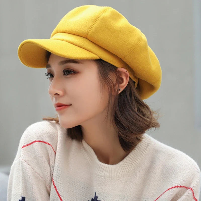 Beret Hat Autumn Winter Hats for Women Solid Plain Octagonal  Cap Men Lady Casual Wool Hat Winter Beret Women Painter Cap