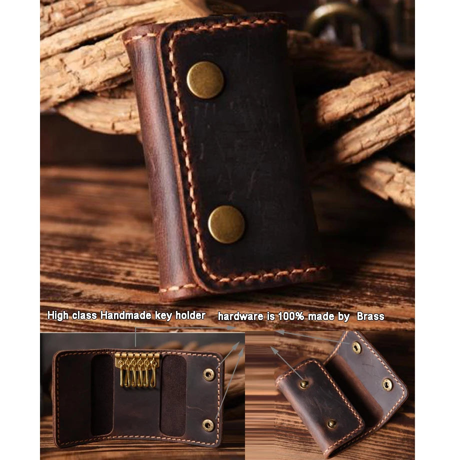 Handmade Vintage Genuine Leather Key Holder Men keyChain Cover Leather Key Wallet Men key case bag Women Key Organizer