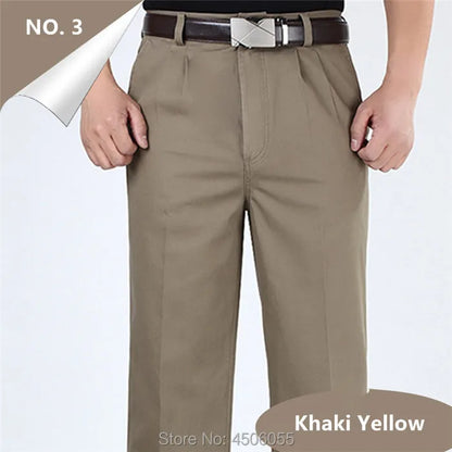 Men Pants Thin Summer Cotton Straight Trousers Plus Size 40 42 44 46 Business Hombre Beige Grey Dark Blue Office Formal Pantolon