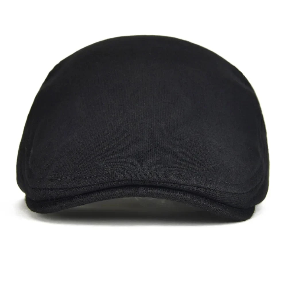 100% Cotton Men Black Flat Ivy Cap Soft Solid Color Gatsby Driving Cabbie Casual Hat Adjustable Newsboy Caps