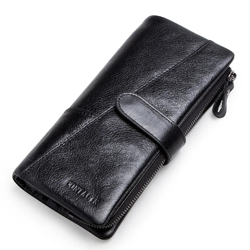 Genuine Leather Men's Long Wallet With Phone Bag Zipper Coin Pocket Purse Male Clutch Wallets For Men Portfel Small