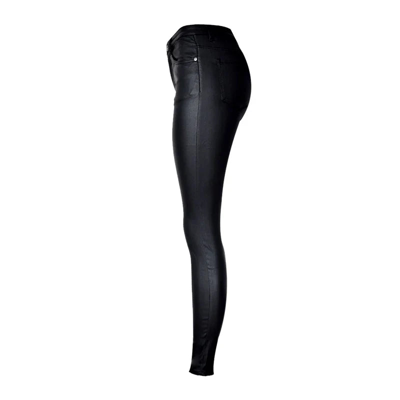 2024 Styling Skinny Women Jeans High Waist Faux Leather Pants Outfit Leggings Chic Casual Girl Stretch Leather Denim Jeans C1075