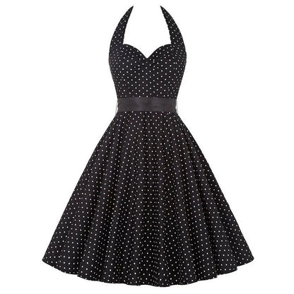 Sexy Retro White Polka Dot Dress Hepburn Vintage Halter Party Dress 50s 60s Pin Up Rockabilly Robe