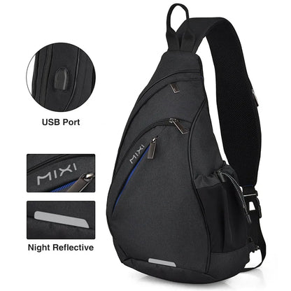 Men One Shoulder Backpack Women Sling Bag Crossbody USB Boys Cycling Sports Travel Versatile Fashion Student School