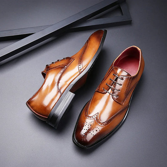 Men's Leather Shoes Carved Business Dress Shoes Shoes For Men Pointed British Brock Shoe EU Large Size 39-47 New