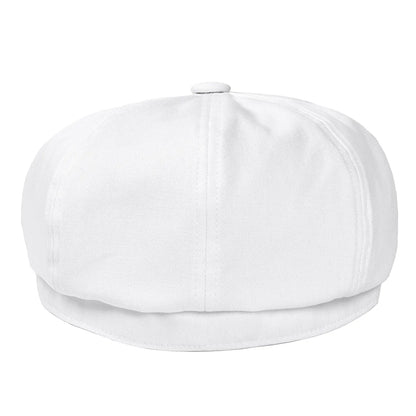 White Twill Cotton Newsboy Cap for Men Women Classic Cabbies Driver Apple Caps Gatsby Flat Hat Baker Boy Headpiece 003