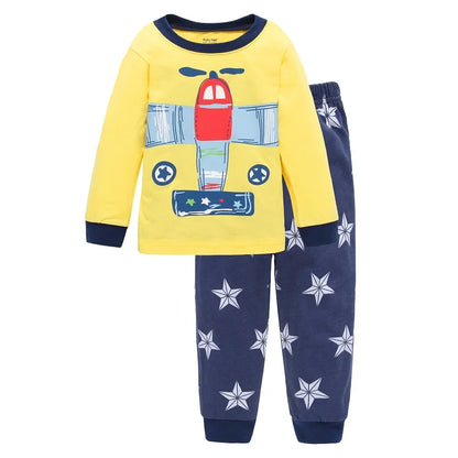 Digger Vehicle Baby Boys Clothes Suits 100% Cotton Children Pajamas Kids Sleepwear Sets Nightgown PJ'S Long Tees Shirts Pant Set