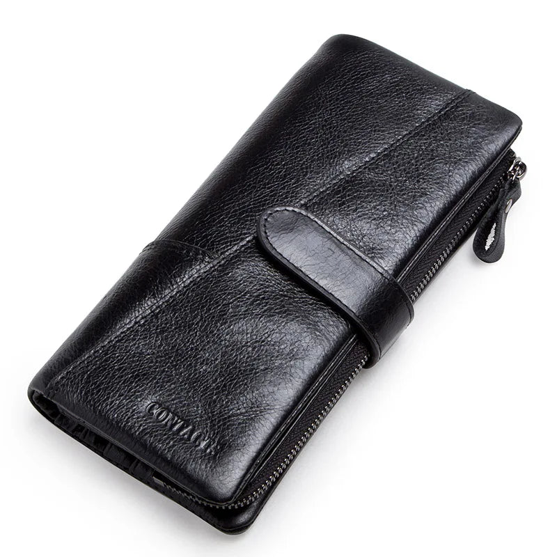 Genuine Leather Men's Long Wallet With Phone Bag Zipper Coin Pocket Purse Male Clutch Wallets For Men Portfel Small