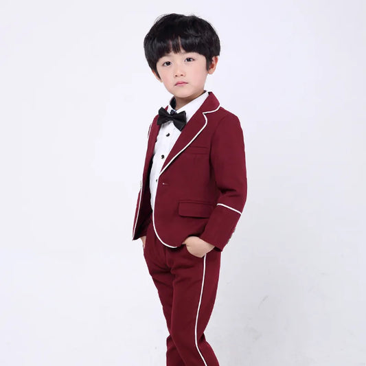 School Boys Suit for Weddings Prom Party 2T-12Y Children Slim Fit Suit Sets Boys Tuxedo Formal Blazer Pants Bowtie Costume F102