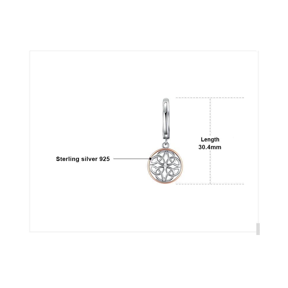 Celtic Knot Irish Rose Gold 925 Sterling Silver Hoop Drop Earrings for Women Fashion Circle Huggies Earrings