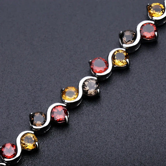Bracelet de tennis en grenat naturel, citrine et quartz fumé, en argent sterling 925, bracelet de pierres précieuses, bijoux fins pour femmes