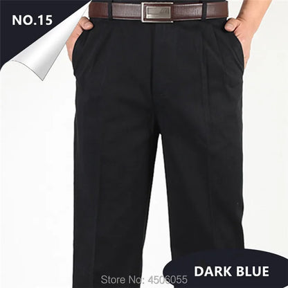 Men Pants Thin Summer Cotton Straight Trousers Plus Size 40 42 44 46 Business Hombre Beige Grey Dark Blue Office Formal Pantolon