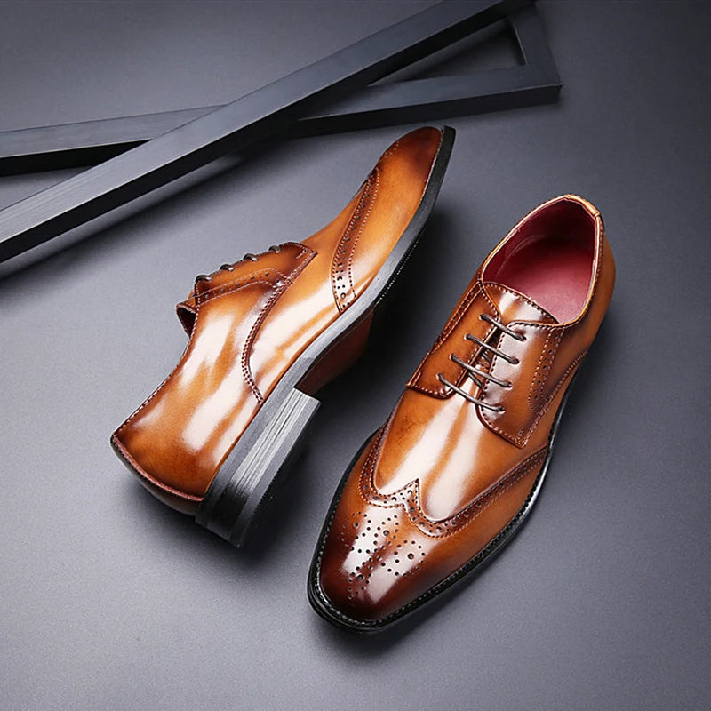 Men's Leather Shoes Carved Business Dress Shoes Shoes For Men Pointed British Brock Shoe EU Large Size 39-47 New