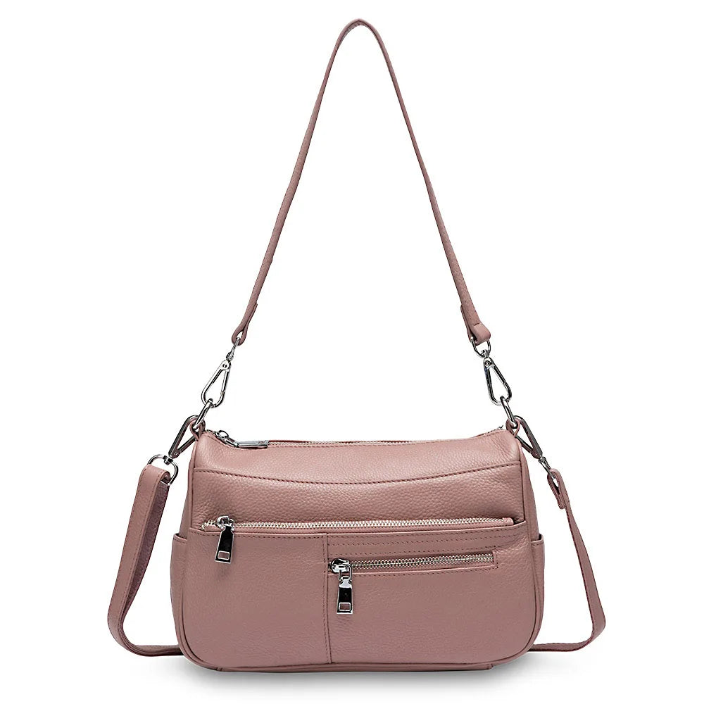 Noble Temperament Women Shoulder Bag 100% Genuine Leather Winter Black Pink Fashion Crossbody Purse Beige Hobos Handbag