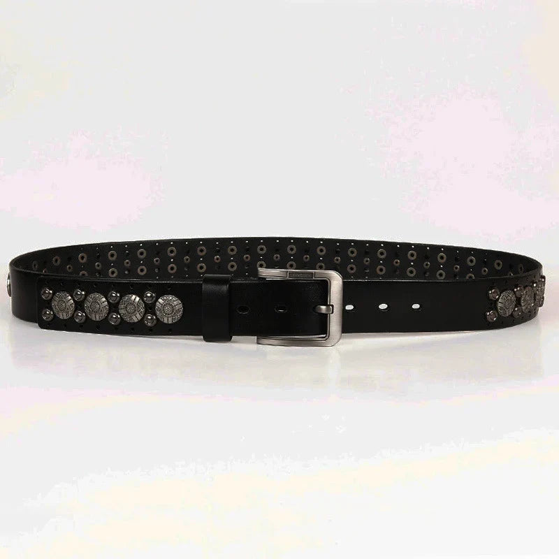 Hip Hop Metal Round Rivet Cowboy Belt Genuine Leather Cowskin Men Belt Punk Big Rivet Jeans Studded Belts For Men Ceinture Homme