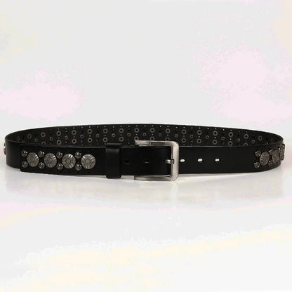 Hip Hop Metal Round Rivet Cowboy Belt Genuine Leather Cowskin Men Belt Punk Big Rivet Jeans Studded Belts For Men Ceinture Homme