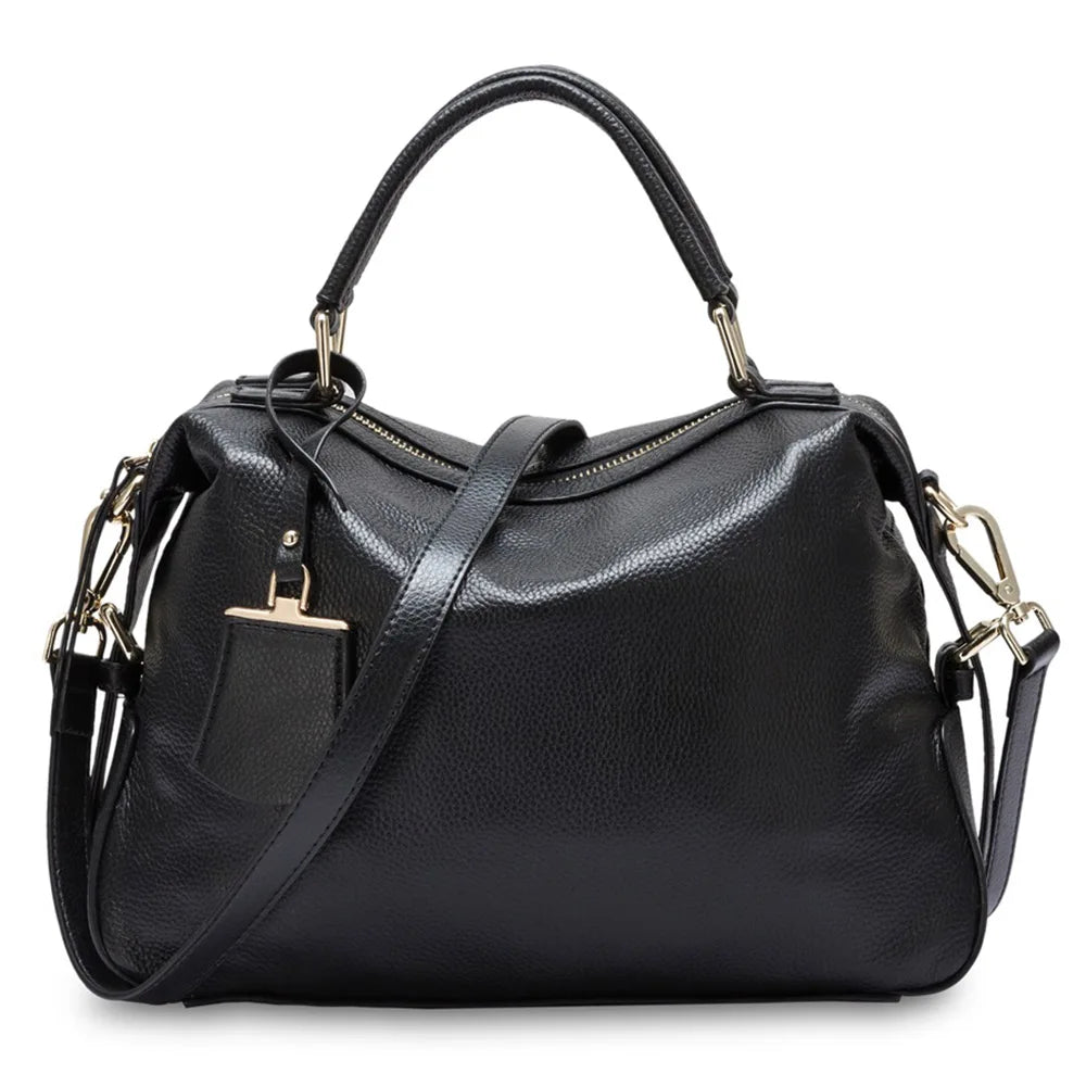 Dark Blue Women Boston Bag 100% Genuine Leather Handbags Female Charm Crossbody Purse Luxury Shoulder Bags For Work Shoppi