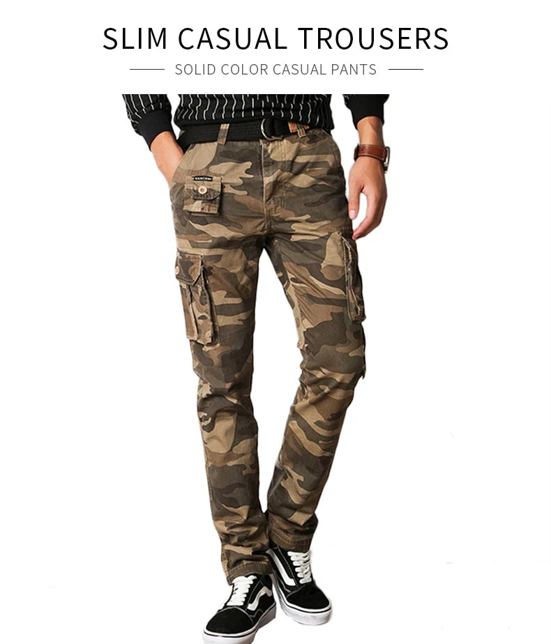 New Men Fashion Military Cargo Pants Slim Regualr Straight Fit Cotton Multi Color Camouflage Green Yellow Black Trousers
