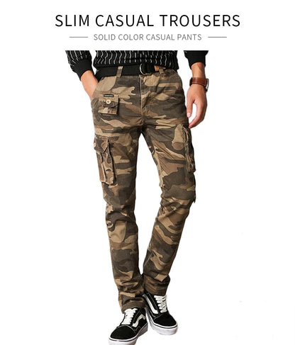 New Men Fashion Military Cargo Pants Slim Regualr Straight Fit Cotton Multi Color Camouflage Green Yellow Black Trousers