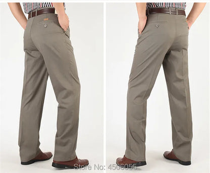 Men Pants Thin Summer Cotton Straight Trousers Plus Size 40 42 44 46 Business Hombre Beige Grey Dark Blue Office Formal Pantolon