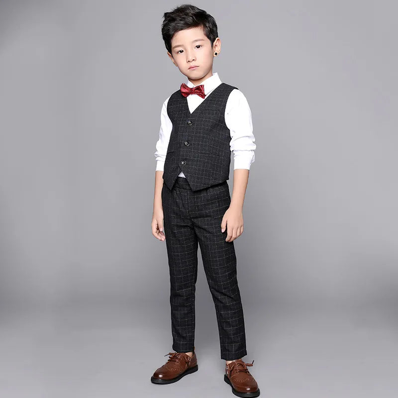 Flower Boys Clothing Set School Kids Wedding Formal Dress Vest Pants 2Pcs Suit Children Birtdahy Prom Ceremony Costume