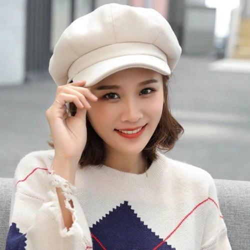 Beret Hat Autumn Winter Hats for Women Solid Plain Octagonal  Cap Men Lady Casual Wool Hat Winter Beret Women Painter Cap