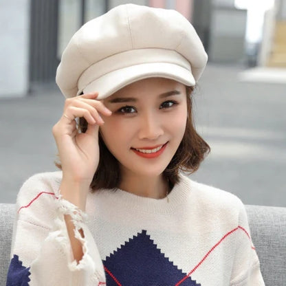 Beret Hat Autumn Winter Hats for Women Solid Plain Octagonal  Cap Men Lady Casual Wool Hat Winter Beret Women Painter Cap