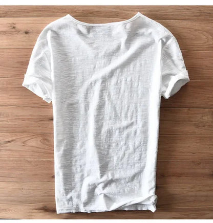 100% Cotton Short Sleeve V-Neck T Shirt Men Solid White Men T-Shirt Summer Comfortable and Breathable Soft Tshirt Mens Camiseta