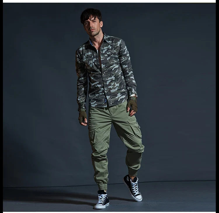 High Quality Khaki Casual Pants Men Tactical Joggers Camouflage Cargo Pants Multi-Pocket Fashions Black Army Trousers Work Wear