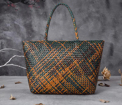 Women Leather Handbag Romantic Big Handmade Woven Totes Female Cowhide Big Holiday Bucket Bag Causal Beach Shoulder Handbags