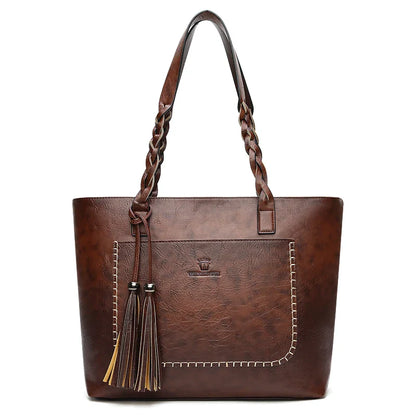 Women Messenger Bags Leather Daily Luxury Tassel Leather Handbags Female Designer Bag Vintage Big Tote Shoulder Bag High Quality