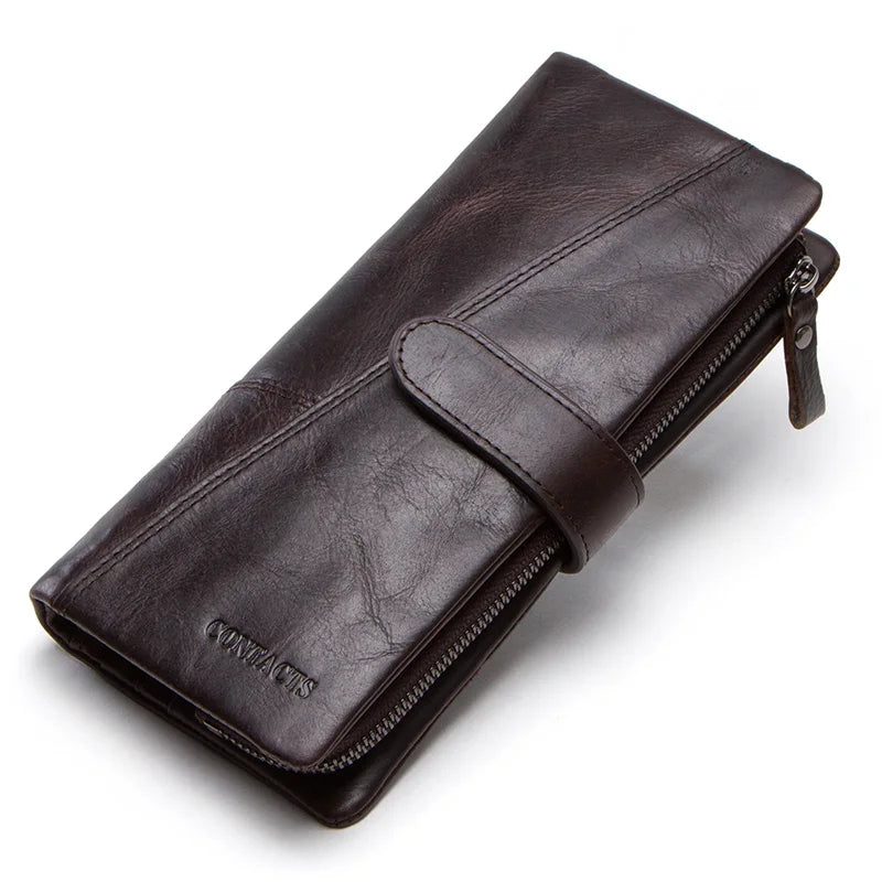 Genuine Leather Men's Long Wallet With Phone Bag Zipper Coin Pocket Purse Male Clutch Wallets For Men Portfel Small