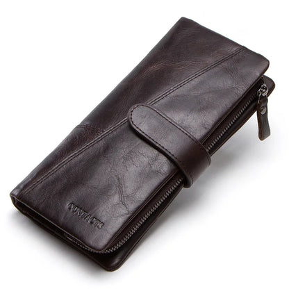 Genuine Leather Men's Long Wallet With Phone Bag Zipper Coin Pocket Purse Male Clutch Wallets For Men Portfel Small
