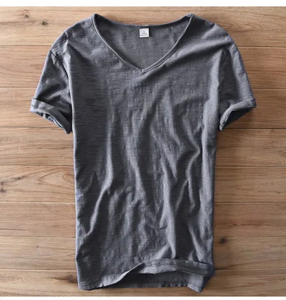 100% Cotton Short Sleeve V-Neck T Shirt Men Solid White Men T-Shirt Summer Comfortable and Breathable Soft Tshirt Mens Camiseta