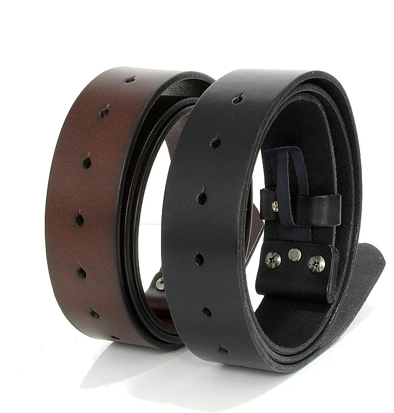 3.3cm and 3.8cm width Vintage No Buckle belt suit Smooth buckle belts men luxury Cowskin Soild Genuine leather without buckle