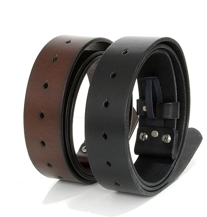 3.3cm and 3.8cm width Vintage No Buckle belt suit Smooth buckle belts men luxury Cowskin Soild Genuine leather without buckle