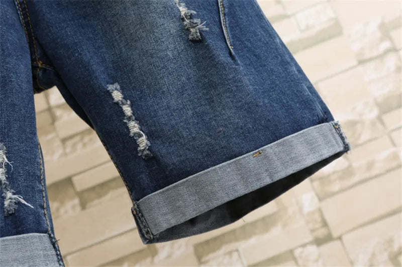 Large Size Women Fat MM Summer Students Denim Shorts Female Five Points Wide Leg Harem Trousers MZ1573