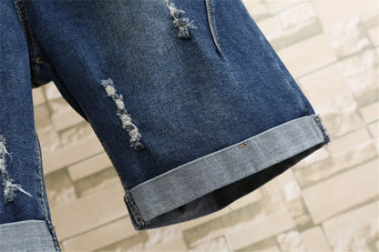 Large Size Women Fat MM Summer Students Denim Shorts Female Five Points Wide Leg Harem Trousers MZ1573