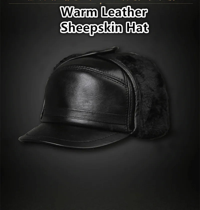 Genuine Leather caps Winter Warm Bomber Hats Sheepskin fuzz Earmuffs hat Men's Cap 모자 골프용품 땡처리 кепка casquette gorras hombre