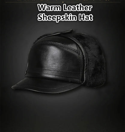 Genuine Leather caps Winter Warm Bomber Hats Sheepskin fuzz Earmuffs hat Men's Cap 모자 골프용품 땡처리 кепка casquette gorras hombre