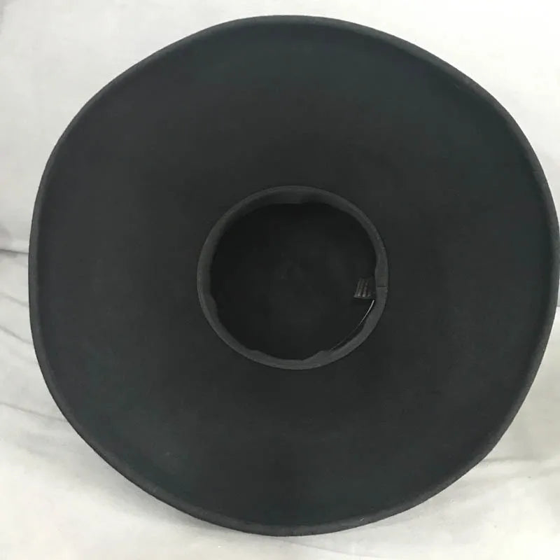 Retro Style Black Pure Wool Felt Floppy Hat Wide Brim Women Winter Fedora Cloche Bowler Hat Ribbon Band Wedding Party Church Hat