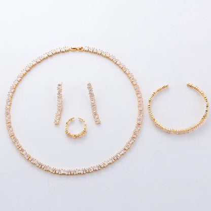Fashion Irregural Paved Cubic Zinconia Costume Jewelry Set For Ladies Trendy Dubai Wedding Bridal Jewelry Sets TZ8014