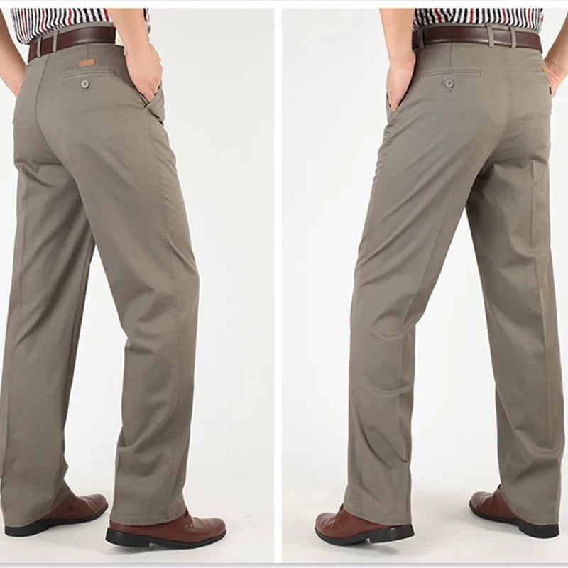 Men Pants Thin Summer Cotton Straight Trousers Plus Size 40 42 44 46 Business Hombre Beige Grey Dark Blue Office Formal Pantolon