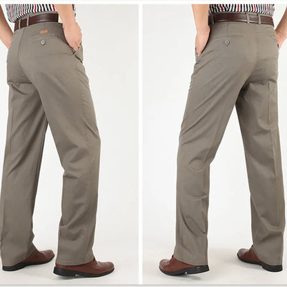 Men Pants Thin Summer Cotton Straight Trousers Plus Size 40 42 44 46 Business Hombre Beige Grey Dark Blue Office Formal Pantolon