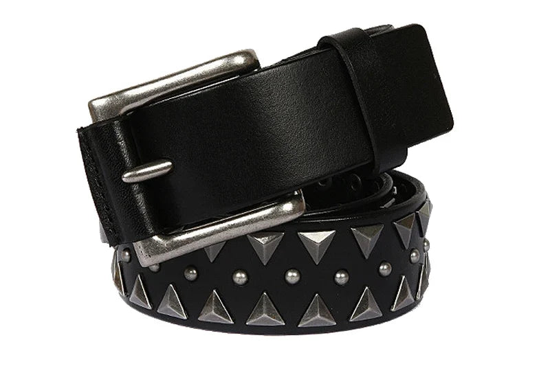 Genuine Leather Heavy Metal Rivet Punk Belts For Men Rock Stud Cowboy Belt Men Ceinture Homme Waist Belt Cinturon Mujer