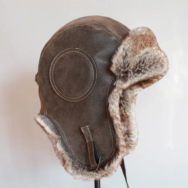 Winter Ushanka Hat Men Women's  Pilot Aviator Bomber Trapper Hat Faux Fur Leather Snow Cap with Ear Flaps